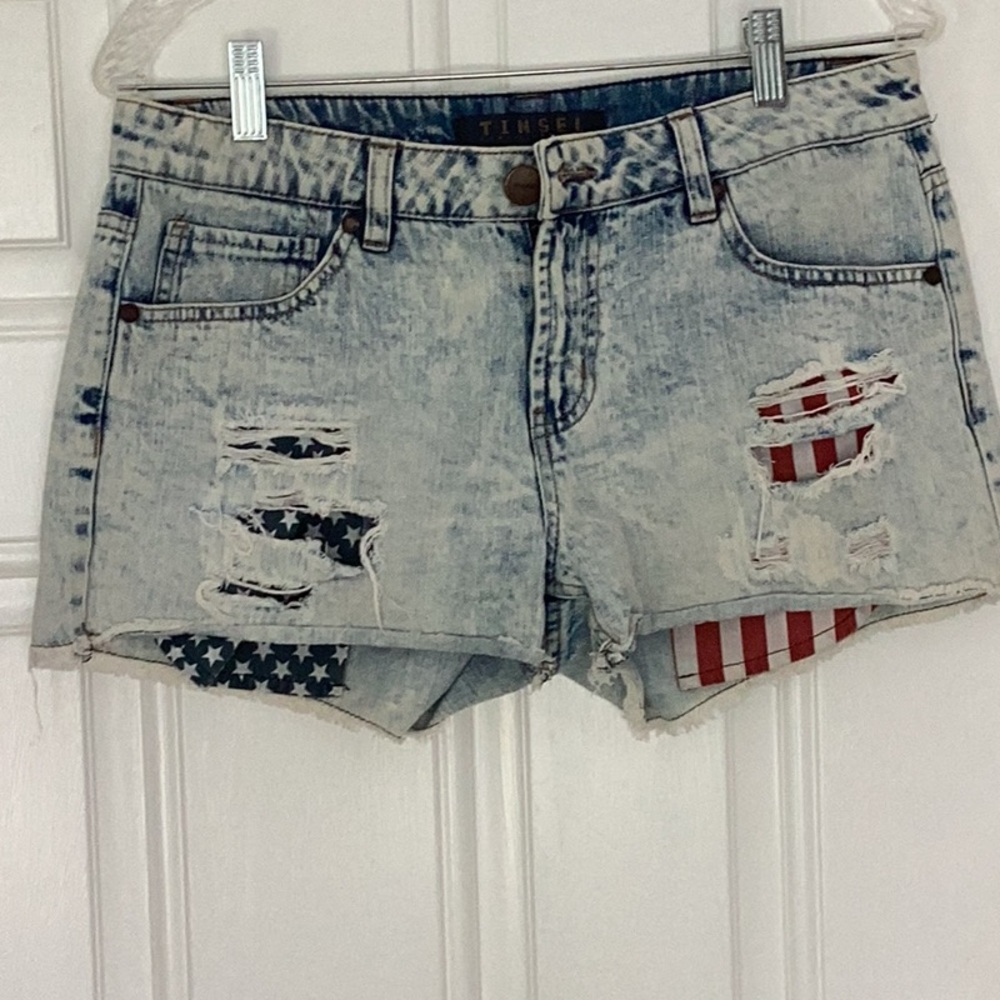 Tinsel Blue Jean Shorts with Distressed Design